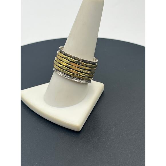 YS India Vintage Sterling Silver Hammered And Brass Spinner Two Tone Ring 9.5 - Picture 3 of 12